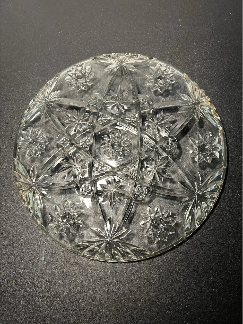 Anchor Hocking 1960s EAPC Star Of David Pressed Glass Platter Plate, 13.5”